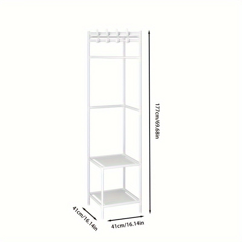 Space Magic Item! Must-Have for Small-Sized Living Rooms\u002FStorage Areas. Multi-Functional Corner Coat Rack with Upper Layer for Hanging Clothes And Lower Layer for Storage. Easy And Stylish Appearance, Perfect for Those Who Love Organizing