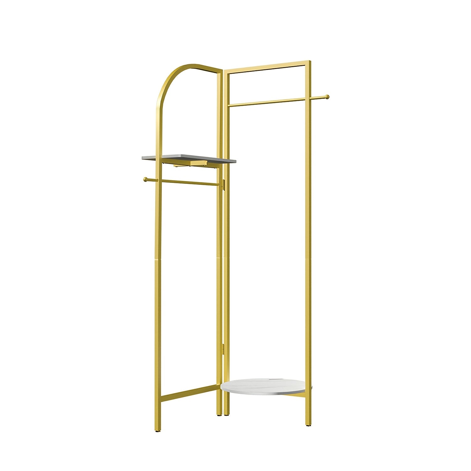 AESOME Heavy Duty Corner Golden Metal Clothing Racks Freestanding Clothes Racks Coat Rack With 2 Shelves Angle Adjustable Design Unique Garment Racks Display Racks For Hanging Clothes