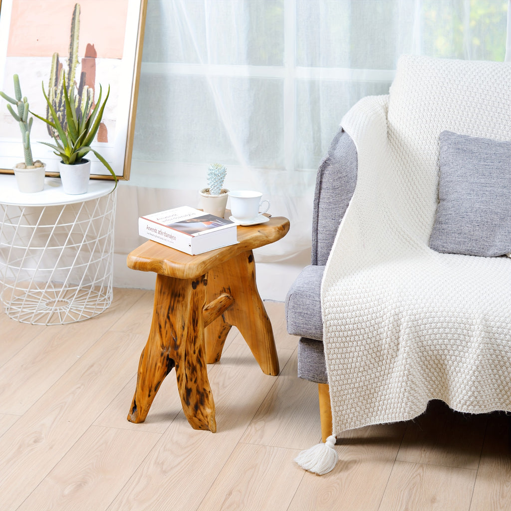 Irregular Shape Design All Solid Wood Fir Stool, Organized-life Wood Stump Side Stool, Tree Stump End Table Stool, Foot Stool, Natural Plant Stand For Garden Living Room, Small Lamp, Accent Stool, Piece Of Art Cedar Roots, Rustic Wood Side Stool