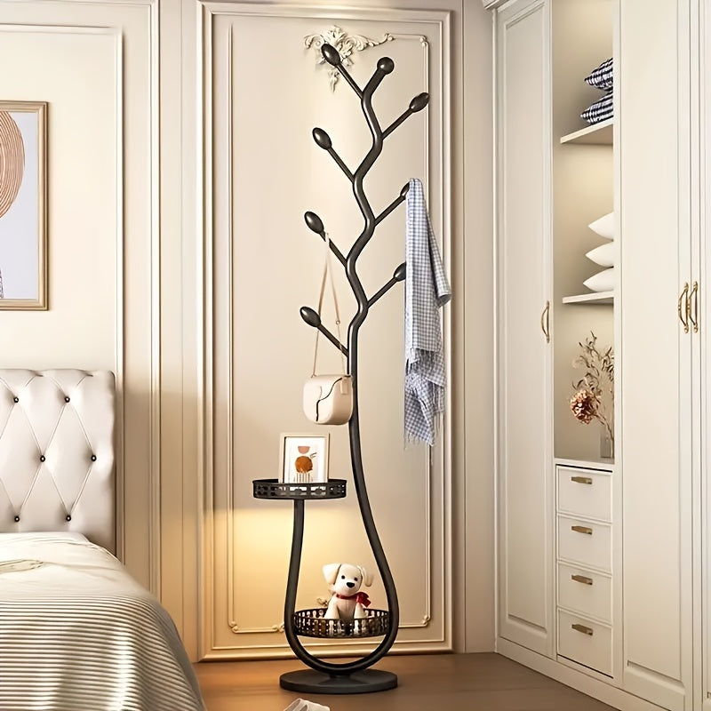 1pc Elegant Freestanding Metal Clothes Rack with Shelf - Multifunctional Vertical Garment Organizer, Mobile Design for Home Organization - Ideal for Coats, Hats, Scarves And More