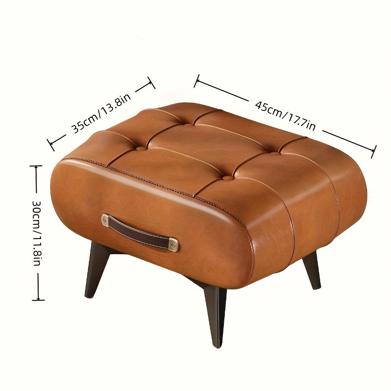 Wax Faux Leather Simulation Stool, Home  Square Stool, Picnic Stool, Faux Leather Hallway Stool, Luxurious Smooth Faux Leather Footstool, Modern Minimalist Black Synthetic Faux Leather Stool,  Brown Shoe Changing Stool
