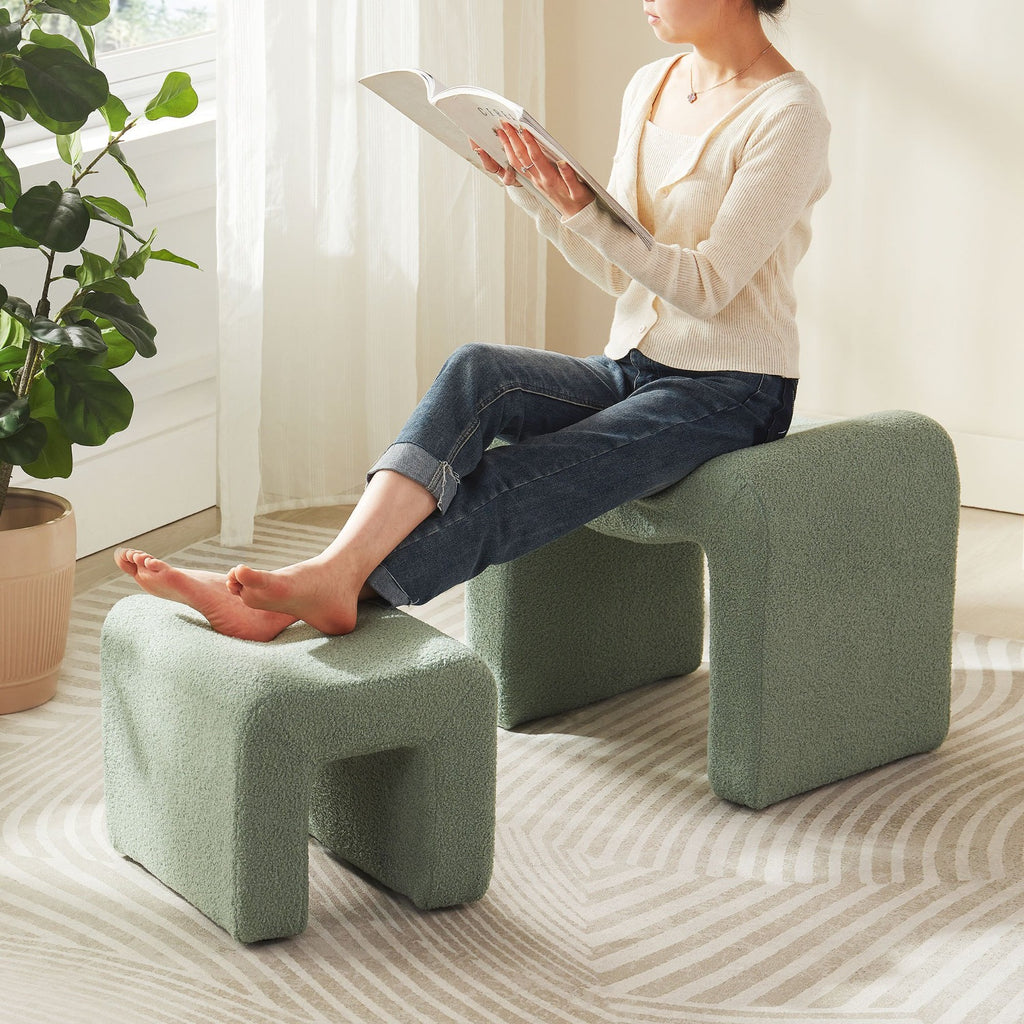 Ottoman Set of 1-2 Vanity Stool Chair Seating Backless Modern Foot Rest Teddy Velvet Small Footstool Ottoman for Makeup Room Living Room Bedroom Entryway