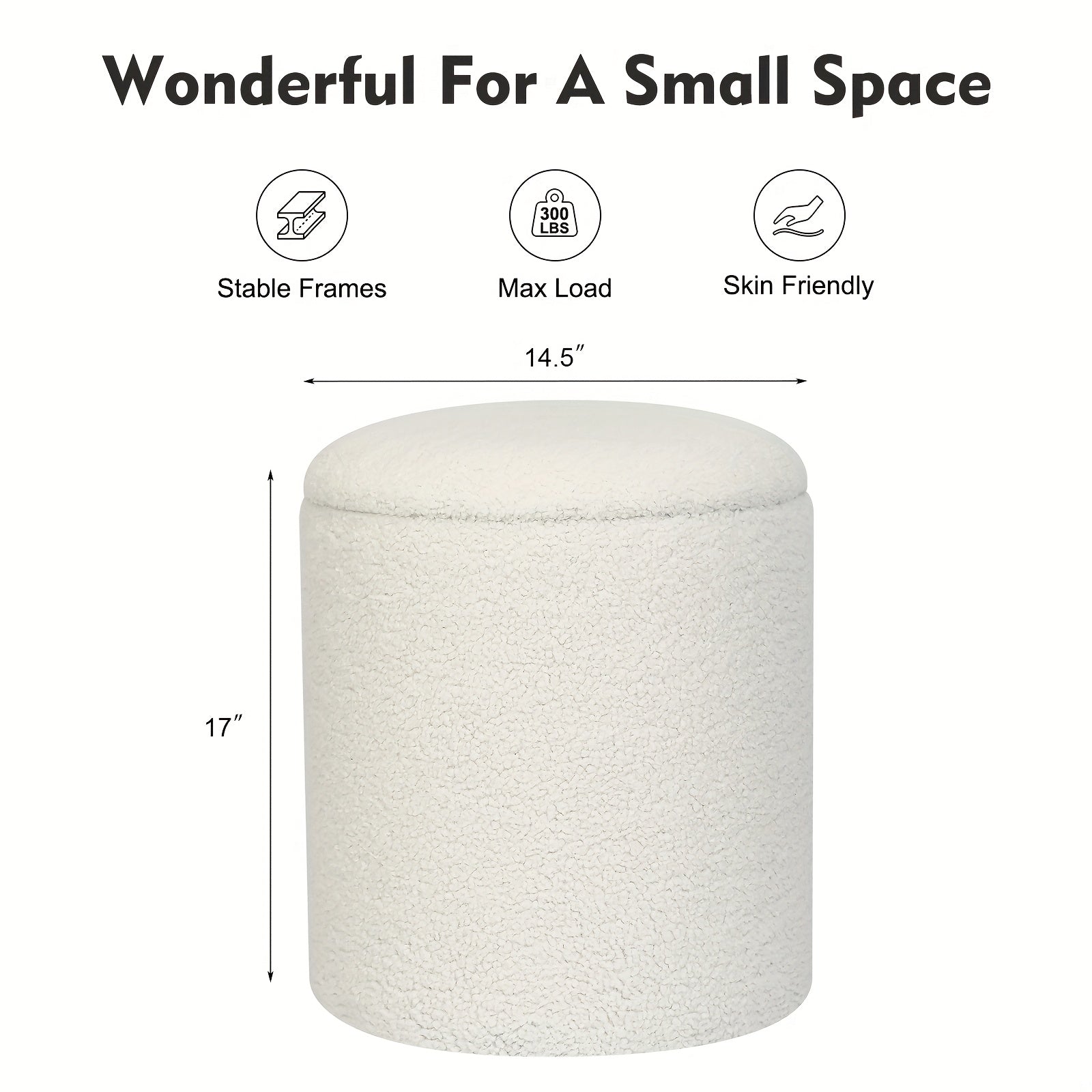 Small Round Storage Ottoman with Lid - Teddy Velvet Upholstered Footstool Suitable for Living Room, Compact Footrest with Hidden Storage, Cushioned & Frame for Bedside,, Small Spaces - Modern Multi-Use Ottomans