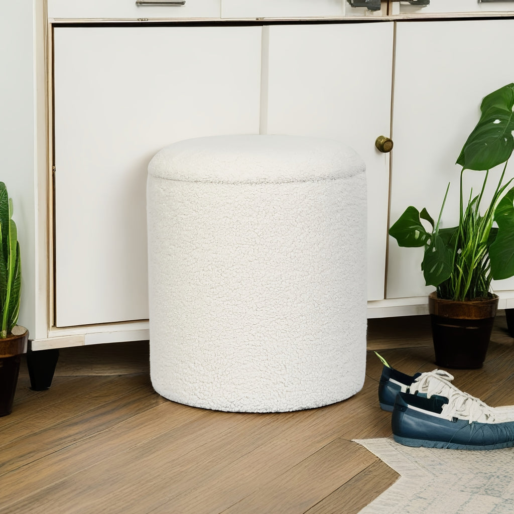 Small Round Storage Ottoman with Lid - Teddy Velvet Upholstered Footstool Suitable for Living Room, Compact Footrest with Hidden Storage, Cushioned & Frame for Bedside,, Small Spaces - Modern Multi-Use Ottomans