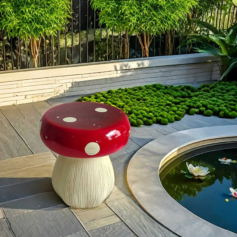 1pc Durable Resin Round Mushroom Garden Stool - Waterproof Outdoor Decorative Seat for Patio, Lawn, Balcony - Creative Multifunctional Garden Furniture