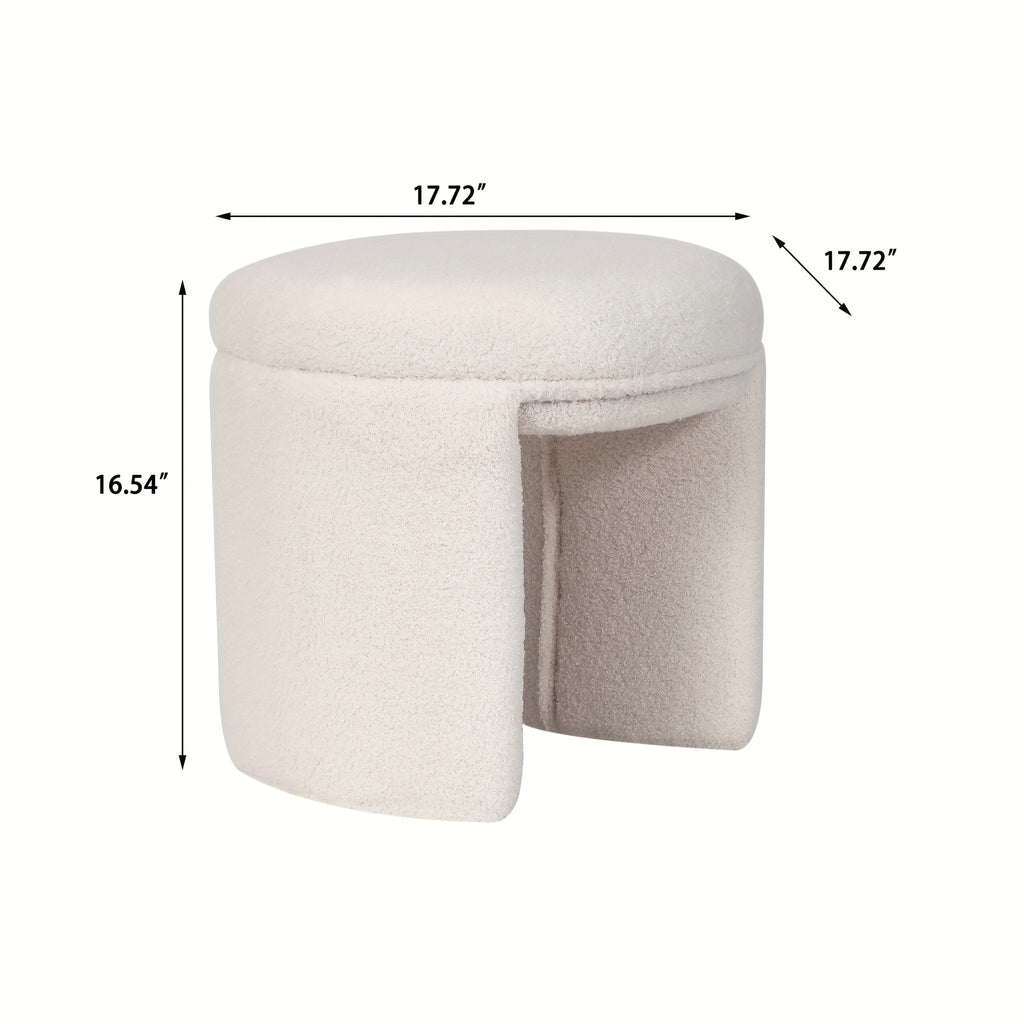 Boucle Ottoman, Round Sherpa Vanity Stool Chair, Small Upholstered Modern Teddy Footstool for Makeup, Living Room, Entryway, Bedroom, Entryway Furniture, Cozy Footrest, Upholstered Chair, Modern Design, Soft Upholstery, Sherpa Fabric, Decorative