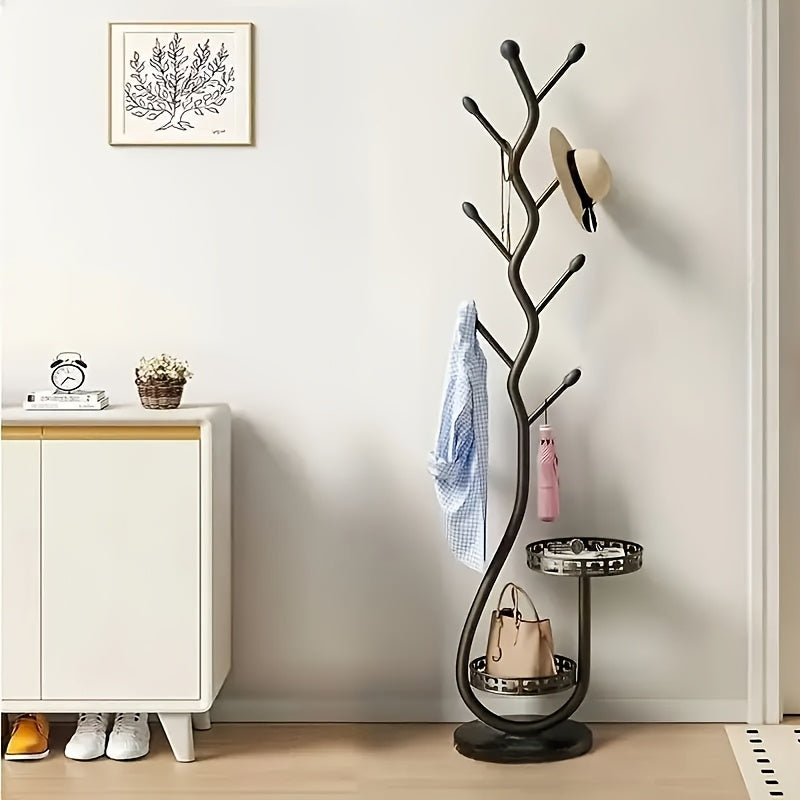 1pc Elegant Freestanding Metal Clothes Rack with Shelf - Multifunctional Vertical Garment Organizer, Mobile Design for Home Organization - Ideal for Coats, Hats, Scarves And More