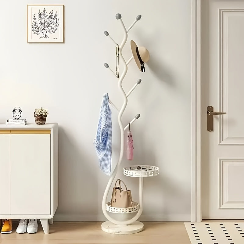 1pc Elegant Freestanding Metal Clothes Rack with Shelf - Multifunctional Vertical Garment Organizer, Mobile Design for Home Organization - Ideal for Coats, Hats, Scarves And More