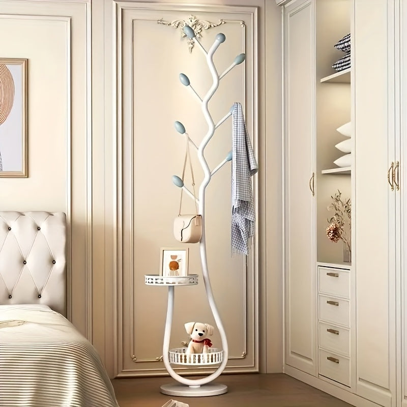 1pc Elegant Freestanding Metal Clothes Rack with Shelf - Multifunctional Vertical Garment Organizer, Mobile Design for Home Organization - Ideal for Coats, Hats, Scarves And More