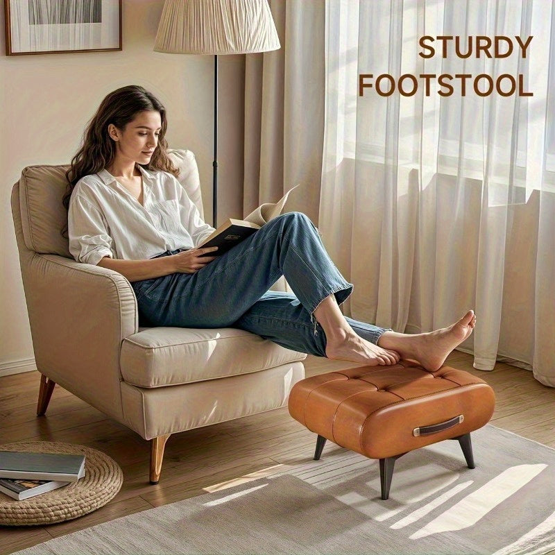 Wax Faux Leather Simulation Stool, Home  Square Stool, Picnic Stool, Faux Leather Hallway Stool, Luxurious Smooth Faux Leather Footstool, Modern Minimalist Black Synthetic Faux Leather Stool,  Brown Shoe Changing Stool