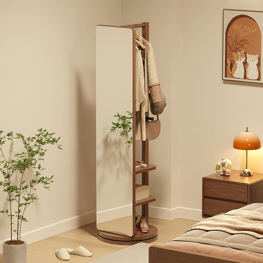 Solid Wood Rotating Full - Length Mirror, Bathroom Floor Mirror, Freestanding Storage Mirror, A Combination Of Locker And Full - Length Mirror, Bathroom Furniture, Limited - Time, Christmas Gifts, Black Fridays Items, Free Shipping