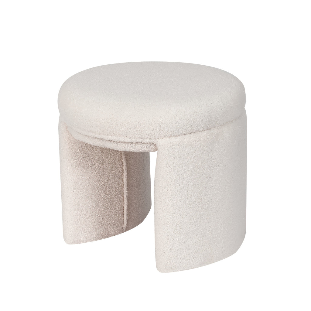 Boucle Ottoman, Round Sherpa Vanity Stool Chair, Small Upholstered Modern Teddy Footstool for Makeup, Living Room, Entryway, Bedroom, Entryway Furniture, Cozy Footrest, Upholstered Chair, Modern Design, Soft Upholstery, Sherpa Fabric, Decorative