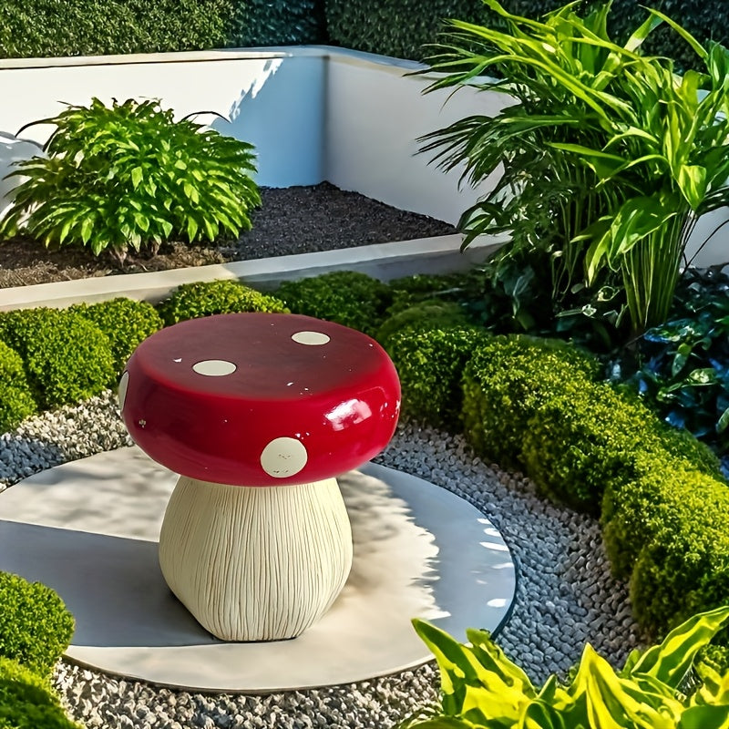 1pc Durable Resin Round Mushroom Garden Stool - Waterproof Outdoor Decorative Seat for Patio, Lawn, Balcony - Creative Multifunctional Garden Furniture