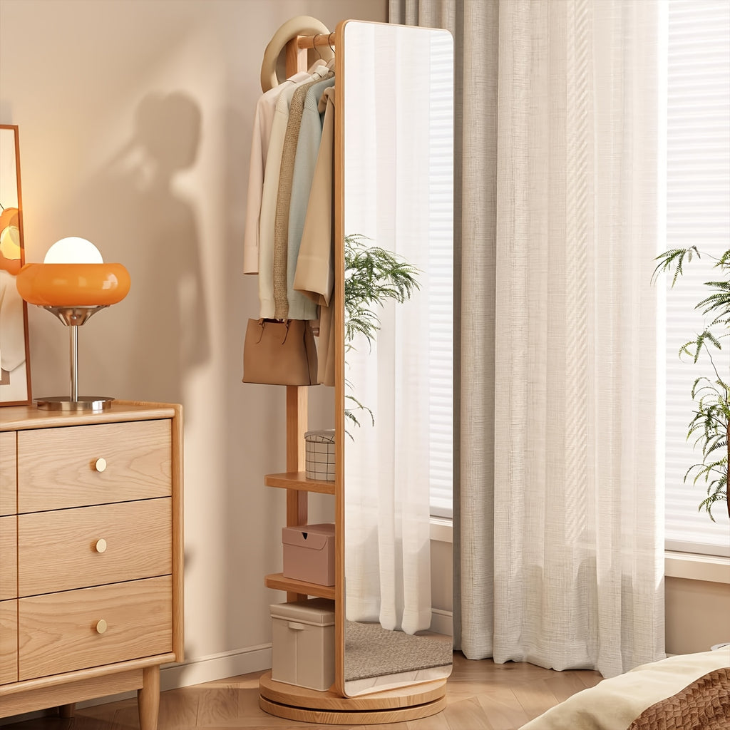 Solid Wood Rotating Full - Length Mirror, Bathroom Floor Mirror, Freestanding Storage Mirror, A Combination Of Locker And Full - Length Mirror, Bathroom Furniture, Limited - Time, Christmas Gifts, Black Fridays Items, Free Shipping