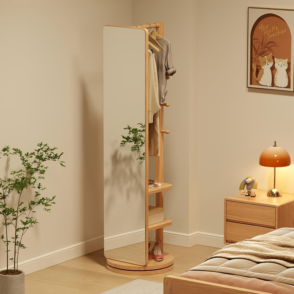 Solid Wood Rotating Full - Length Mirror, Bathroom Floor Mirror, Freestanding Storage Mirror, A Combination Of Locker And Full - Length Mirror, Bathroom Furniture, Limited - Time, Christmas Gifts, Black Fridays Items, Free Shipping