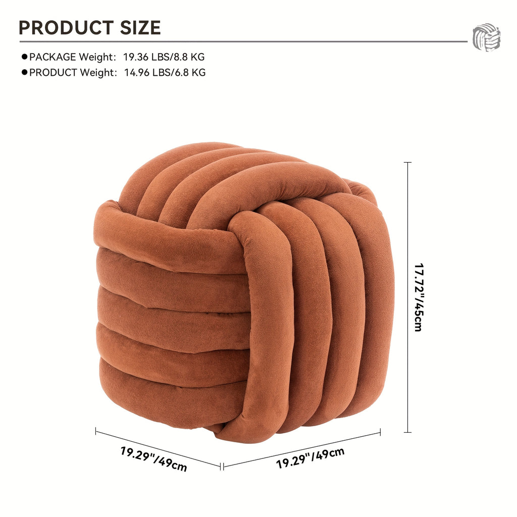 Modern Chenille Fabric Knotted Ottoman Footrest - Orange Plush Stool with Hardwood Frame, Freestanding Compact Design (\u003C27\