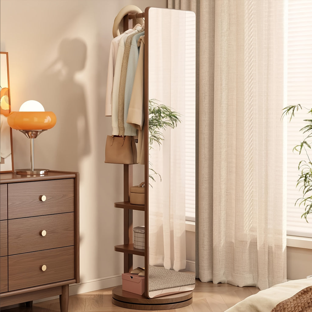 Solid Wood Rotating Full - Length Mirror, Bathroom Floor Mirror, Freestanding Storage Mirror, A Combination Of Locker And Full - Length Mirror, Bathroom Furniture, Limited - Time, Christmas Gifts, Black Fridays Items, Free Shipping
