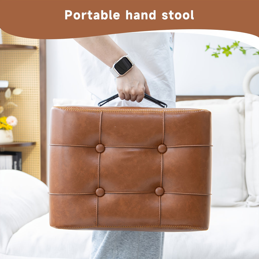 Wax Faux Leather Simulation Stool, Home  Square Stool, Picnic Stool, Faux Leather Hallway Stool, Luxurious Smooth Faux Leather Footstool, Modern Minimalist Black Synthetic Faux Leather Stool,  Brown Shoe Changing Stool