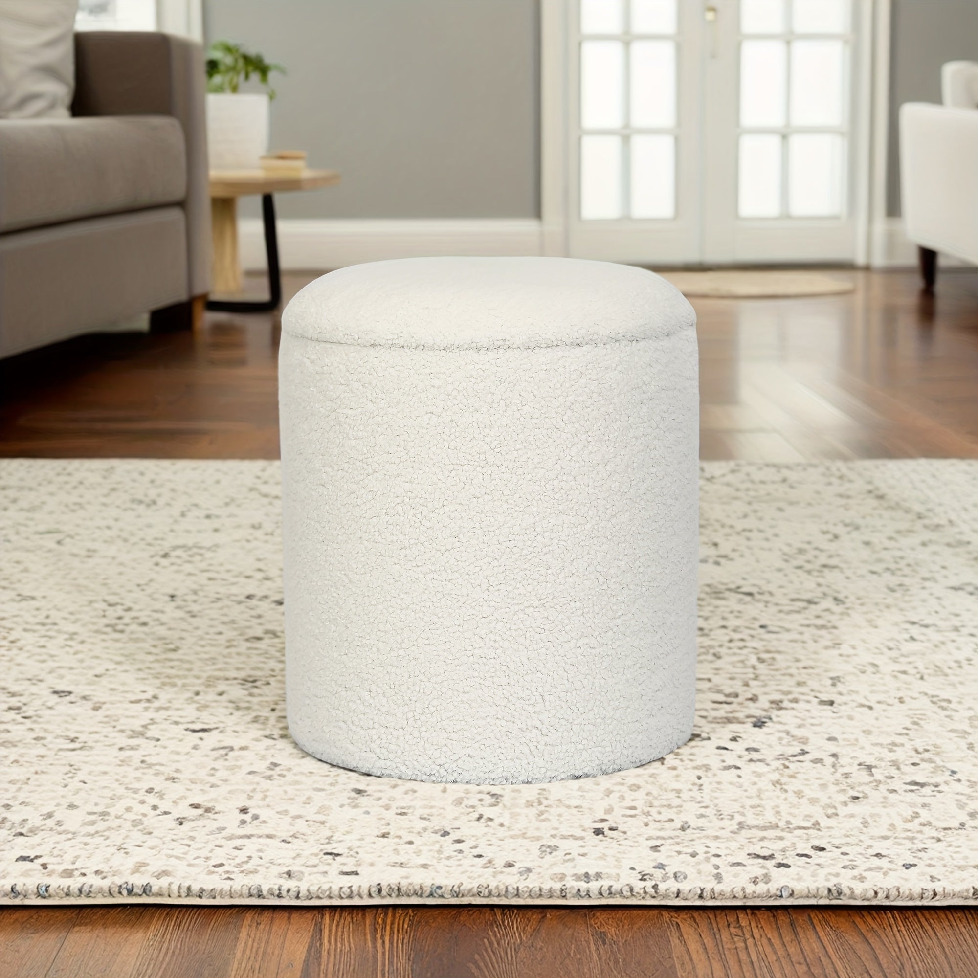 Small Round Storage Ottoman with Lid - Teddy Velvet Upholstered Footstool Suitable for Living Room, Compact Footrest with Hidden Storage, Cushioned & Frame for Bedside,, Small Spaces - Modern Multi-Use Ottomans
