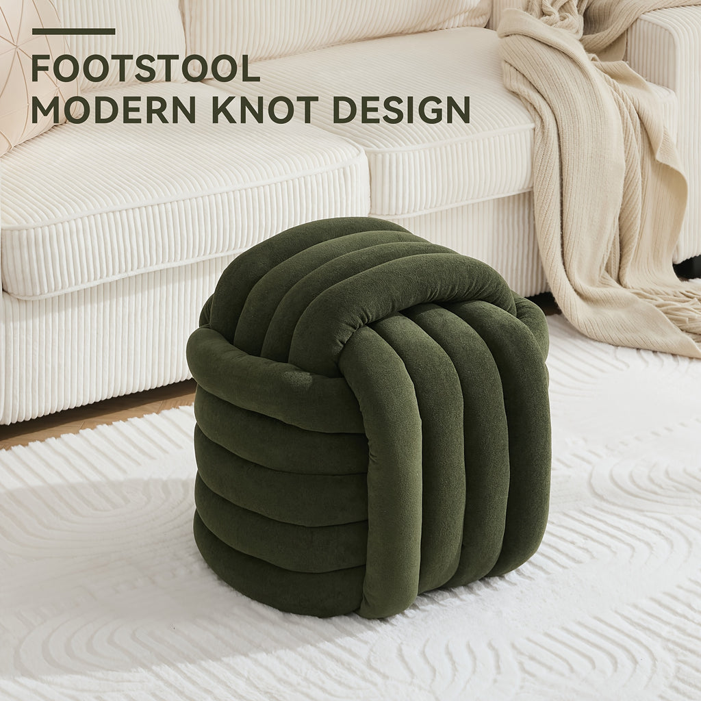 Modern Chenille Fabric Knotted Ottoman Footrest - Orange Plush Stool with Hardwood Frame, Freestanding Compact Design (\u003C27\