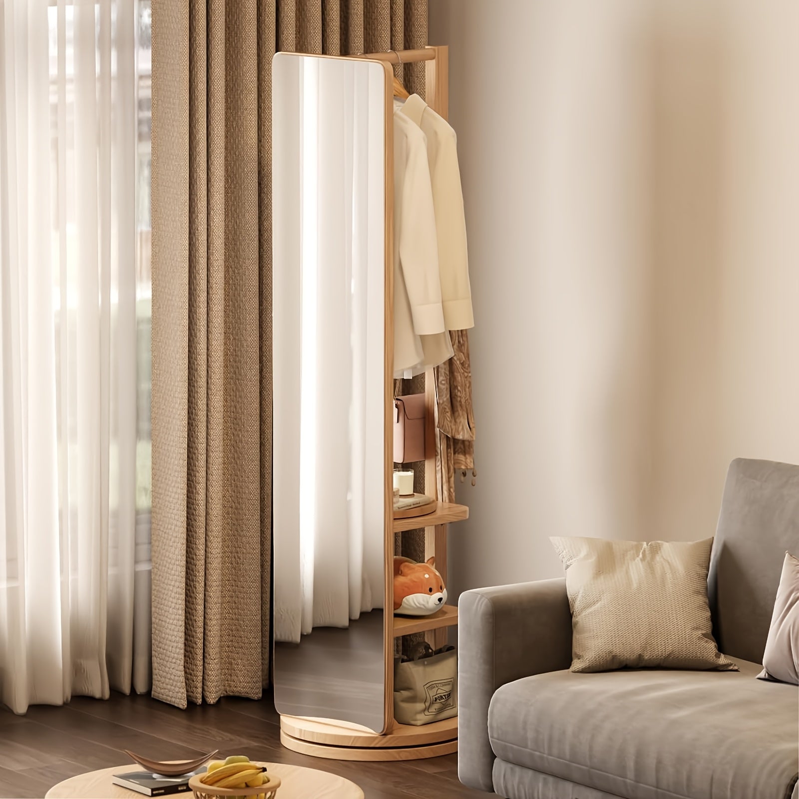 Solid Wood Rotating Full - Length Mirror, Bathroom Floor Mirror, Freestanding Storage Mirror, A Combination Of Locker And Full - Length Mirror, Bathroom Furniture, Limited - Time, Christmas Gifts, Black Fridays Items, Free Shipping