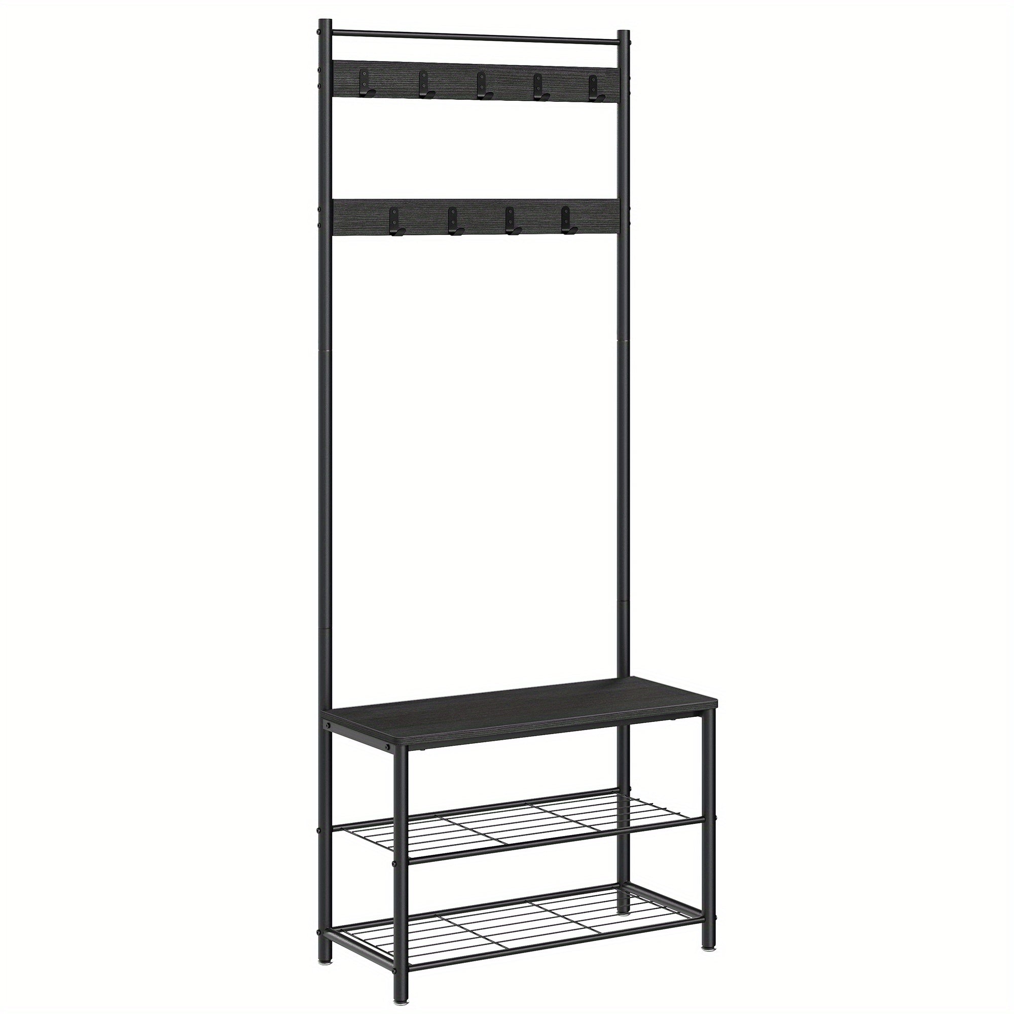 Industrial Coat Rack Hall Tree with Shoe Storage Bench, 3-in-1 Entryway Organizer for Clothes & Shoes, Steel Frame Space Saving Storage