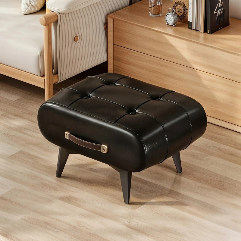 Wax Faux Leather Simulation Stool, Home  Square Stool, Picnic Stool, Faux Leather Hallway Stool, Luxurious Smooth Faux Leather Footstool, Modern Minimalist Black Synthetic Faux Leather Stool,  Brown Shoe Changing Stool
