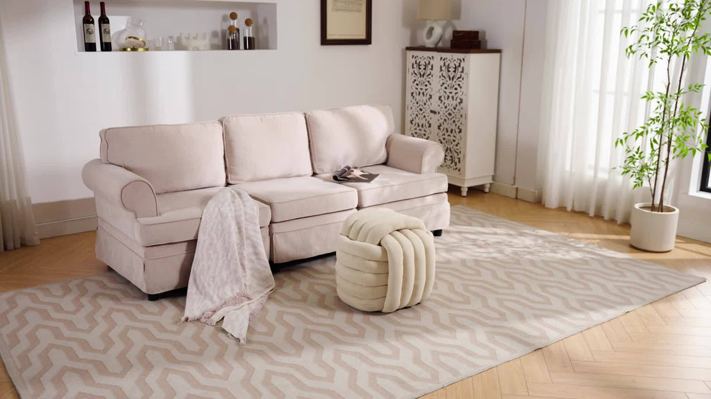 Modern Chenille Fabric Knotted Ottoman Footrest - Orange Plush Stool with Hardwood Frame, Freestanding Compact Design (\u003C27\