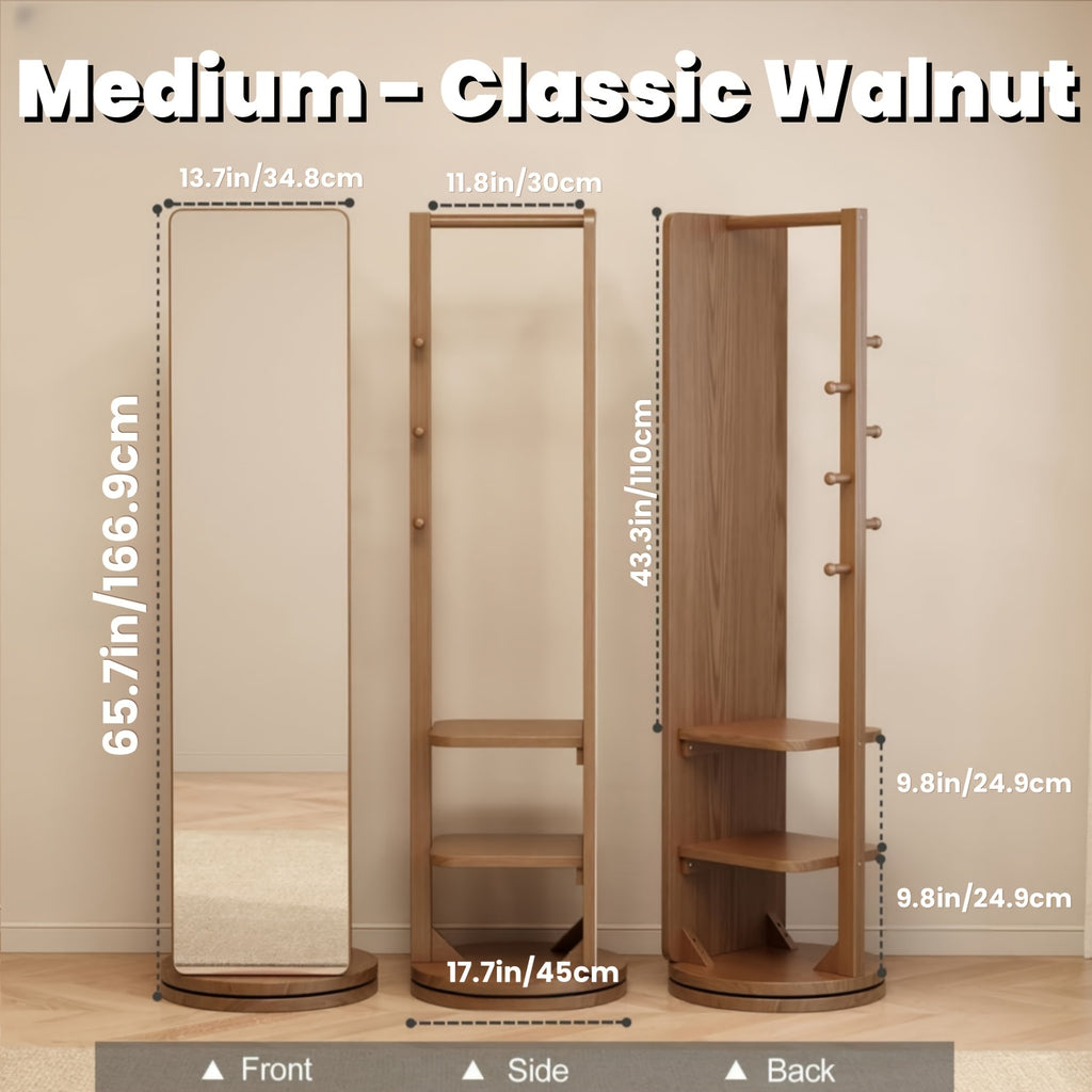 Solid Wood Rotating Full - Length Mirror, Bathroom Floor Mirror, Freestanding Storage Mirror, A Combination Of Locker And Full - Length Mirror, Bathroom Furniture, Limited - Time, Christmas Gifts, Black Fridays Items, Free Shipping