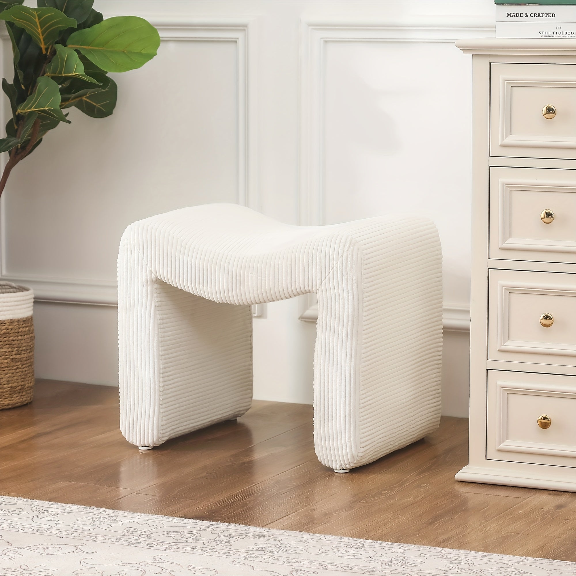 Modern Ottoman Footstool, Small Foot Rest Vanity Stool Chair, Upholstered Ottoman for Entryway, Living Room, Bedroom
