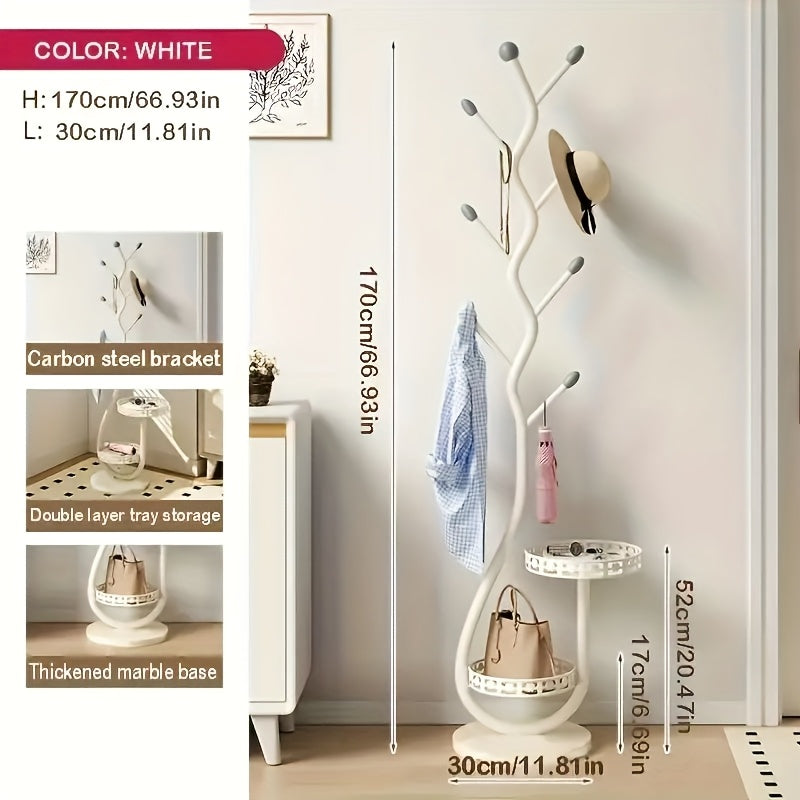 1pc Elegant Freestanding Metal Clothes Rack with Shelf - Multifunctional Vertical Garment Organizer, Mobile Design for Home Organization - Ideal for Coats, Hats, Scarves And More