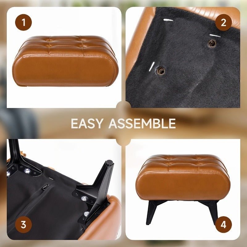 Wax Faux Leather Simulation Stool, Home  Square Stool, Picnic Stool, Faux Leather Hallway Stool, Luxurious Smooth Faux Leather Footstool, Modern Minimalist Black Synthetic Faux Leather Stool,  Brown Shoe Changing Stool