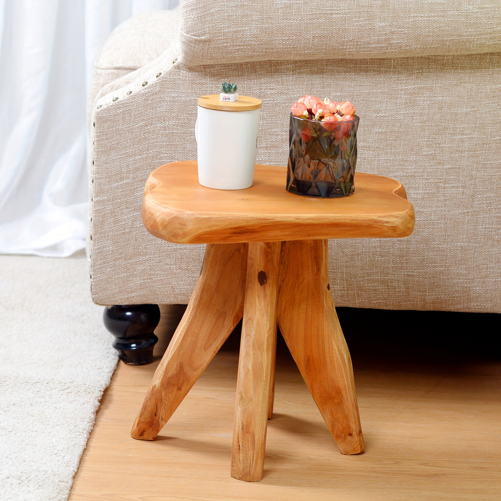 Courtyard Footstool, Handcrafted Live Edge Wood Stool | One-of-a-Kind Natural Tree Slab for Use As Plant Stand, Patio, Garden & Cozy Reading Nook